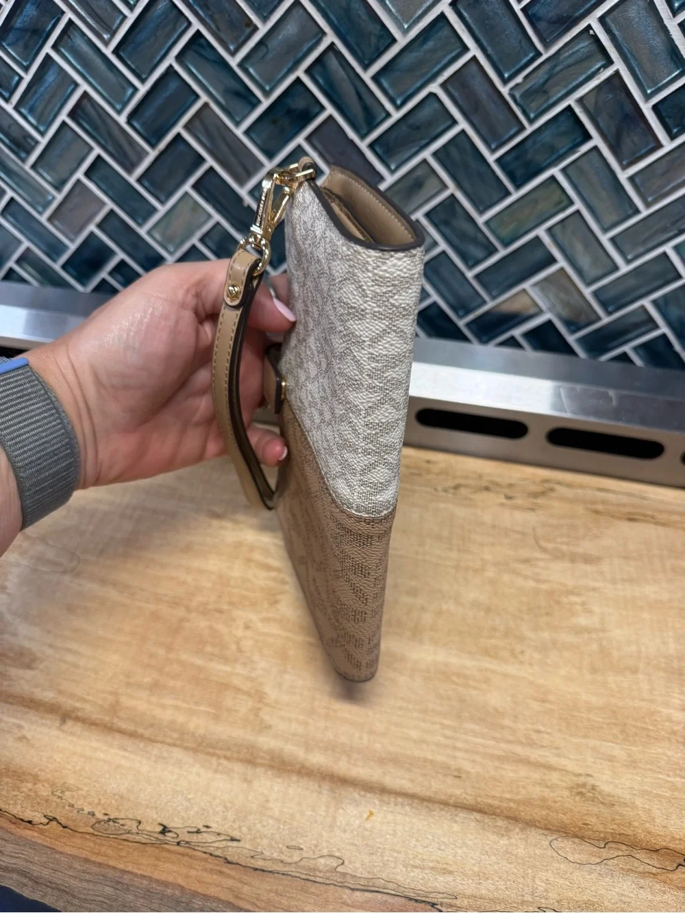 Michael Kors Two-Tone Beige and Tan Wristlet